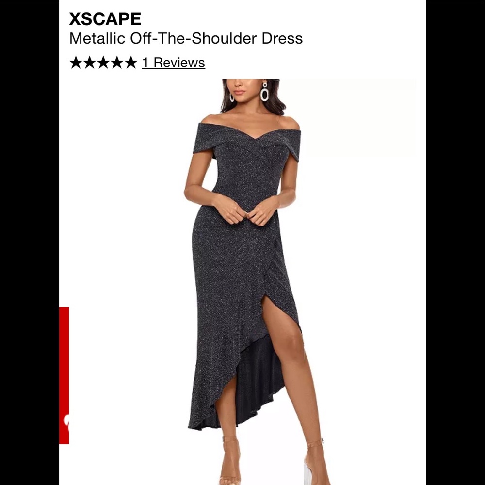 Xscape metallic off the shoulder dress